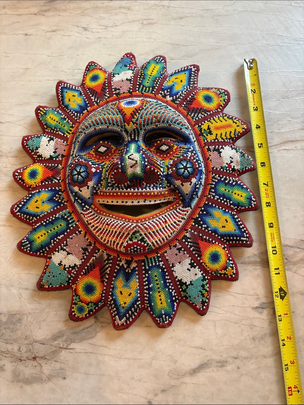 Huichol Beaded Sun - Multicolor Mexican Folk Mask - Picture 11 of 12